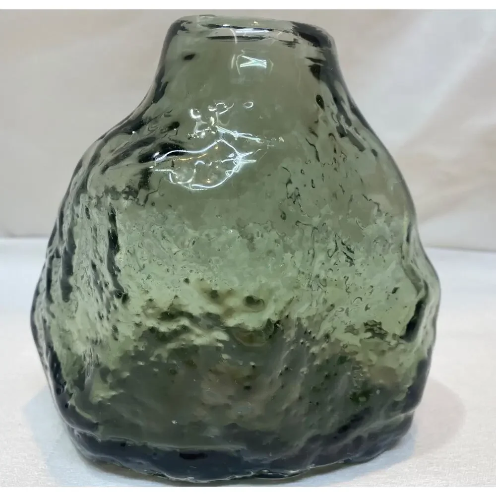 Free Form Minimalist Smoky Gray-Green Glass Vase Heavy Clear Bottom